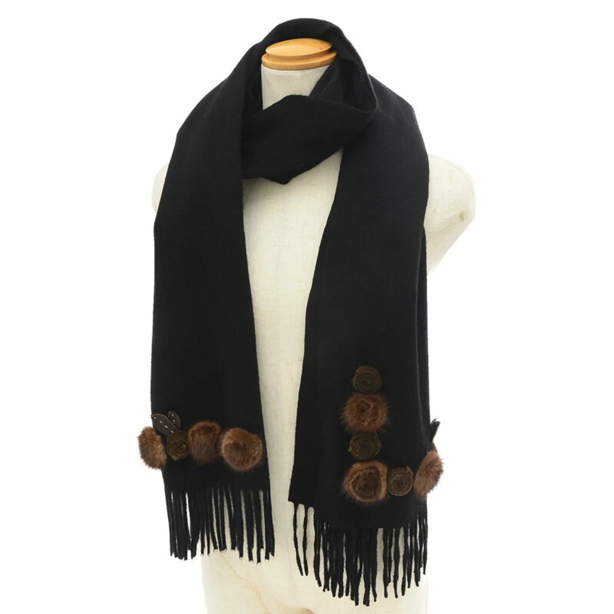 Pre-Owned Fendi Stole Scarf Flower Motif Midnight 100% Cashmere (Good)