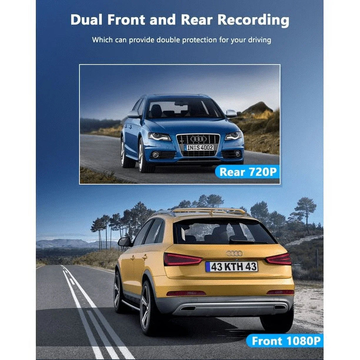 TOGUARD Dash Cam Front and Rear, 1080P Dash Camera, Dashcam with Night Vision, Car Camera with Inch LCD Display, Parking Mode, G-Sensor, Loop Recording, WDR