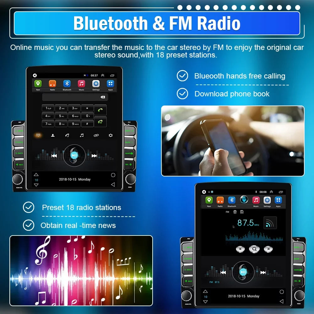 Podofo Double 2 Din 9.7 Centimeter Vertical Touch Screen Car Stereo Radio Android 12 Mirror Link GPS Navi Bluetooth Wifi GPS FM USB with Backup Camera