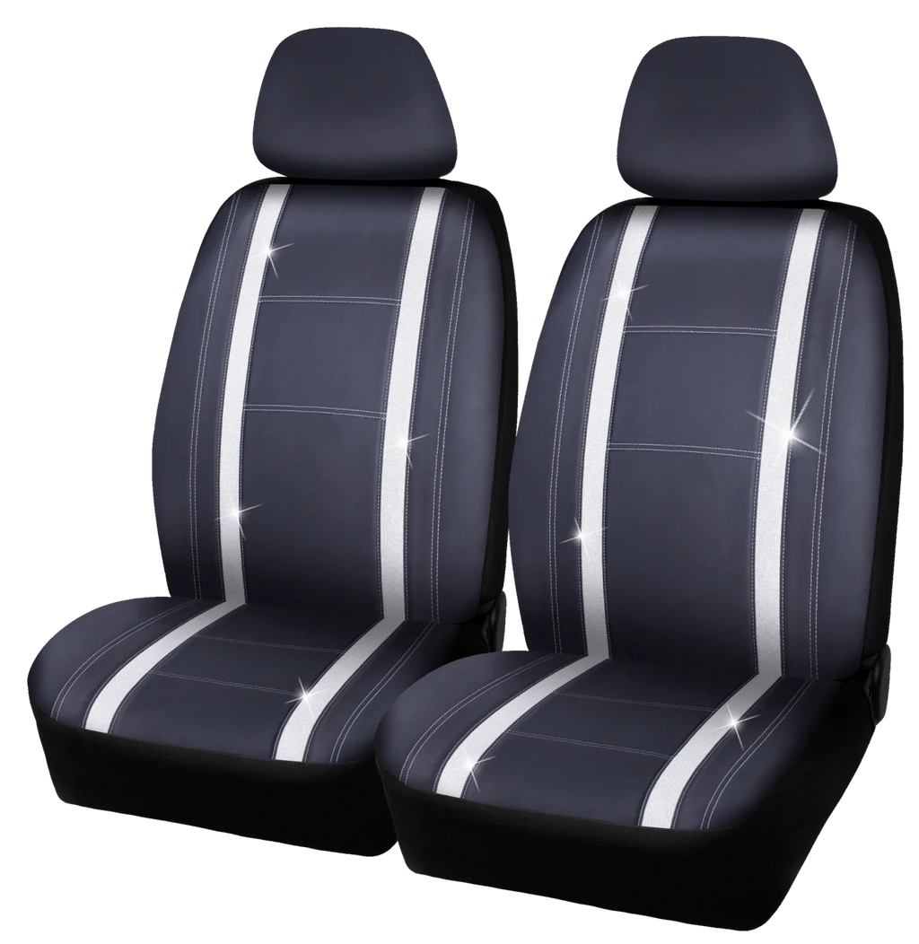 Auto Drive 2 Piece Checker Diamond Car Seat Cover Premium Leather Charcoal Universal Fit - 2102SC035
