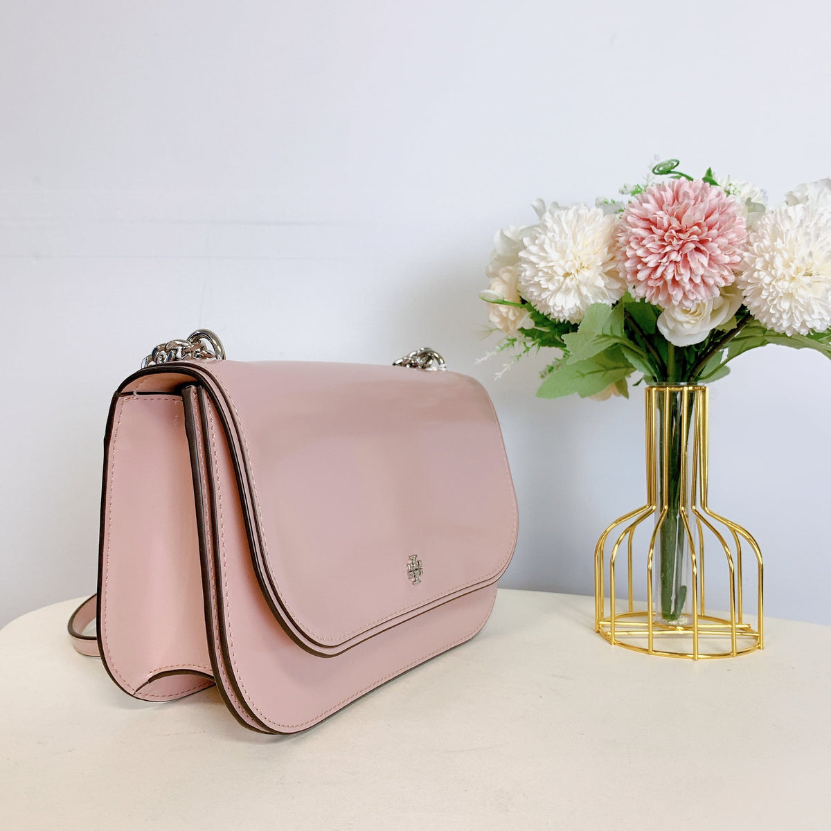 Tory Burch 149929 Emerson Top Handle Patent Leather Crossbody Bag IN CLAY PINK