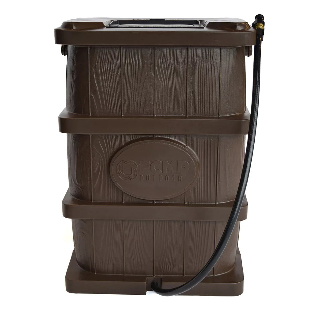 FCMP Outdoor 45 Gal Wood Grain Rain Water Catcher Barrel, Brown (2 Pack)