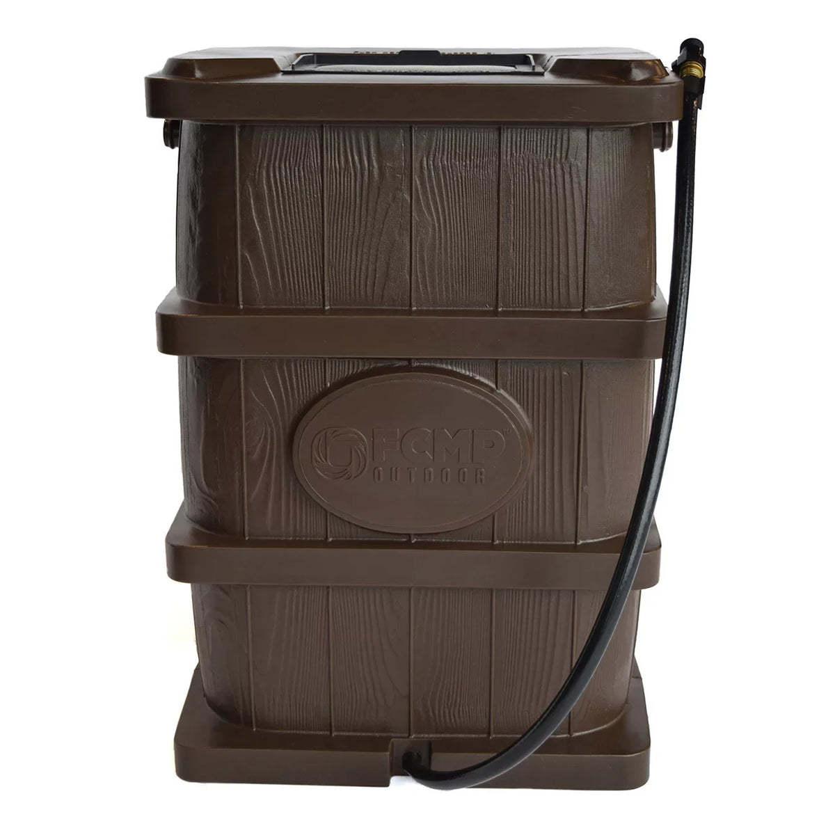 FCMP Outdoor 45 Gal Wood Grain Rain Water Catcher Barrel, Brown (2 Pack)