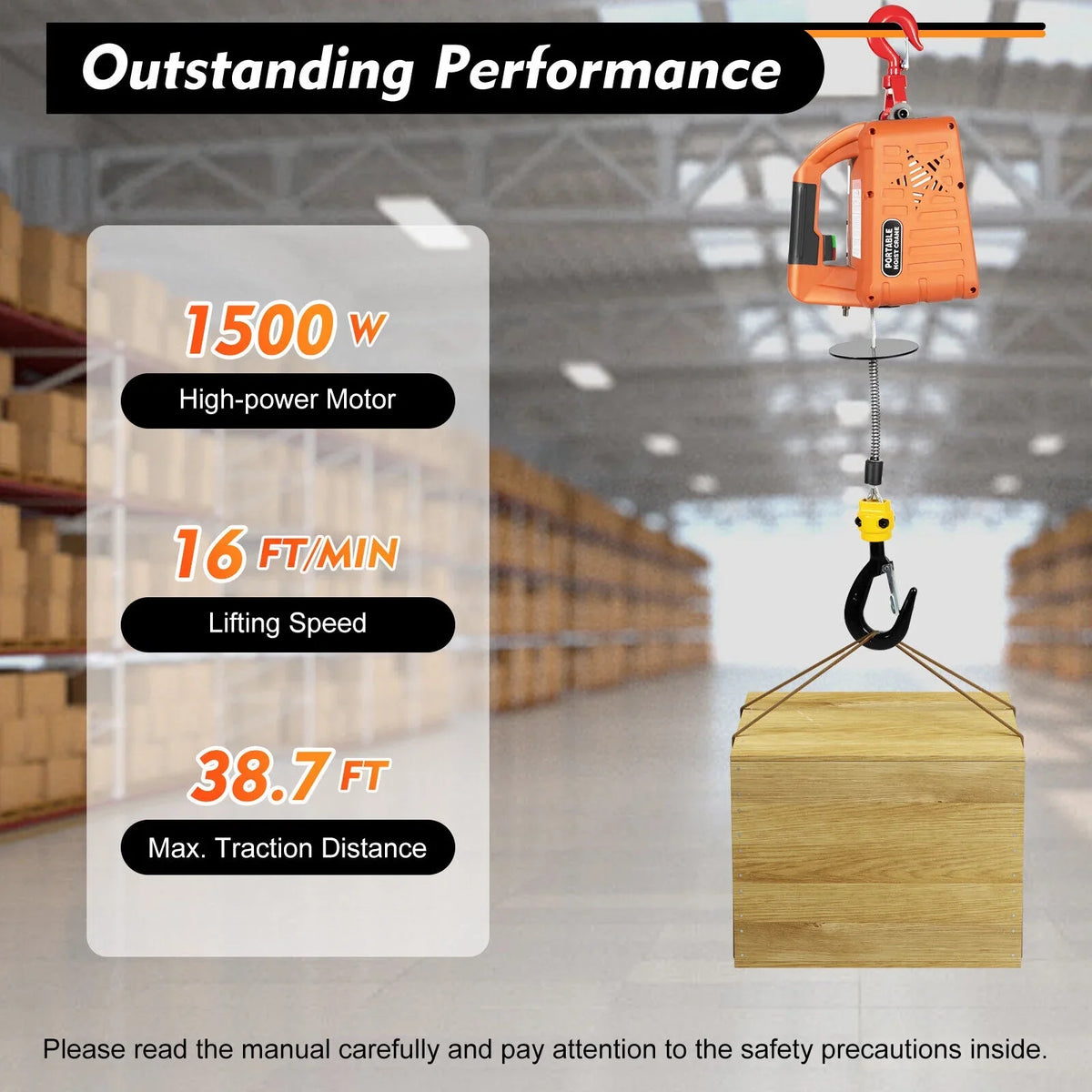 Portable 3-in-1 Electric Inch 300kg/660 lbs Hoist Unit Crane Lift W/ Remote