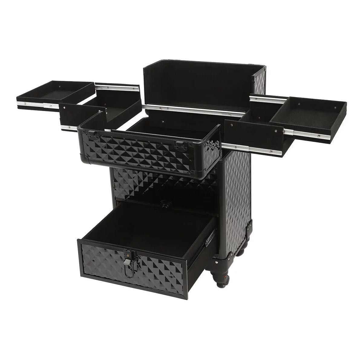 Aiqidi Rolling Makeup Train Case Wheeled Manicure Storage Case Trunk Nail Organizer Luggage Cart Salon Cosmetic Trolley Box Charcoal