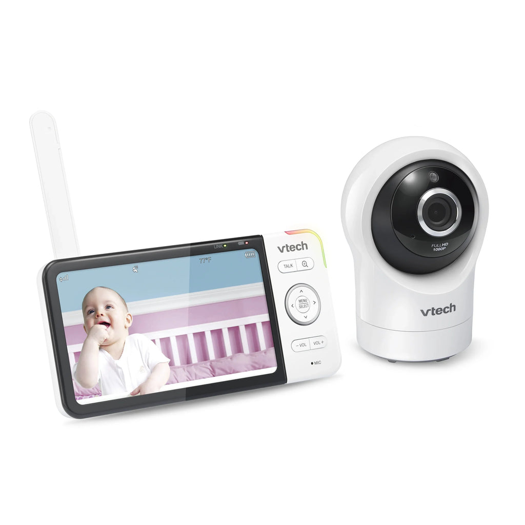 VTech Smart WiFi Video Baby Monitor with Unit High Definition Display and 1080p 360-Degree Panoramic Viewing Pan and Tilt HD Camera, RM5864HD, White