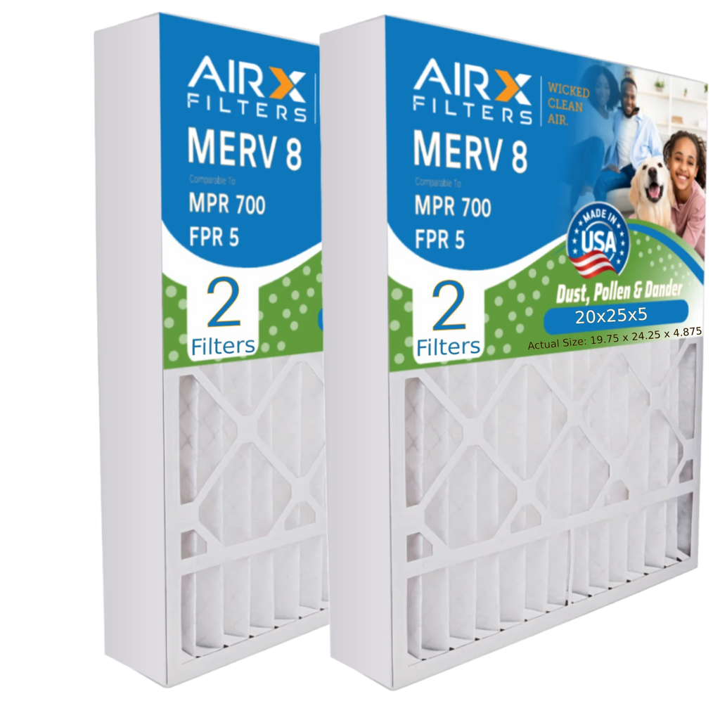 20x25x5 Air Filter MERV 8 Comparable to MPR 700 & FPR 5 Compatible with Air Bear 255649-102 Premium USA Made 20x25x5 Furnace Filter 2 Pack by AIRX FILTERS WICKED CLEAN AIR.