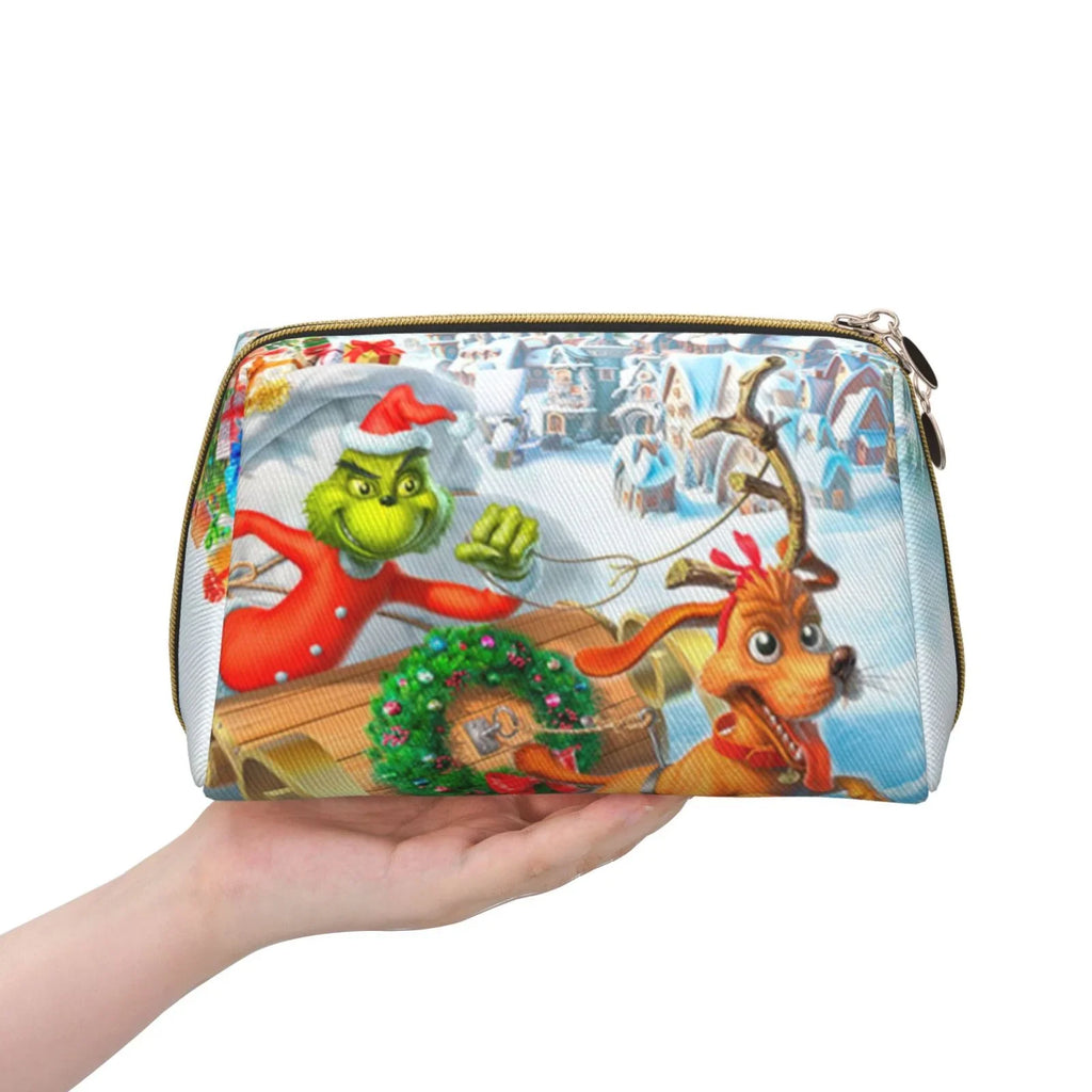 The Inch Christmas Adventures Cosmetic Bag Makeup Organizer Leather Portable Pouch Gift Travel Toiletry Bag Storage Purse