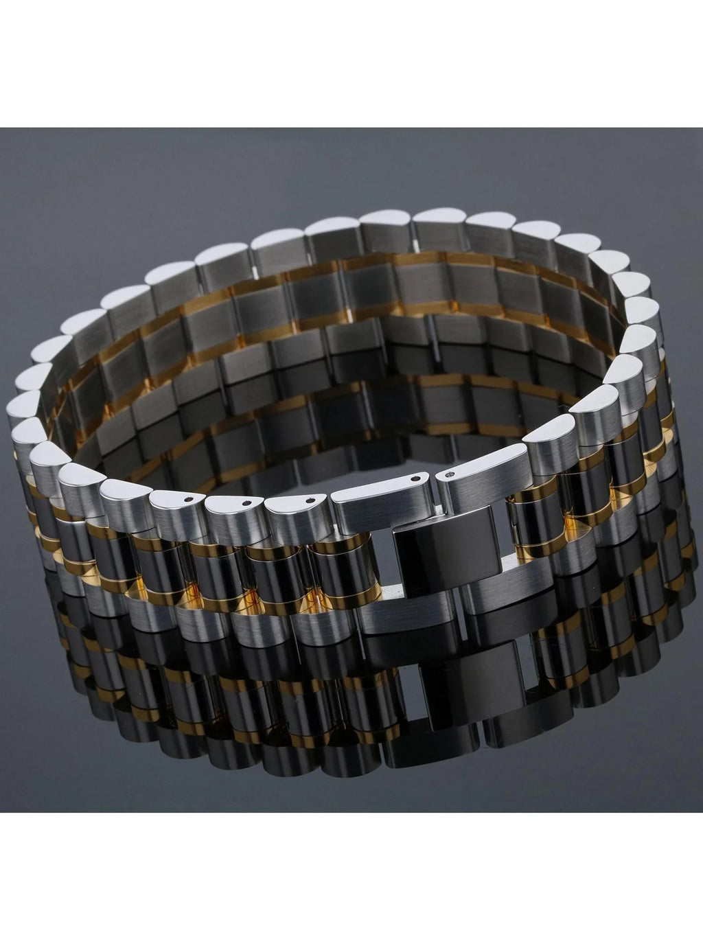 Mens Two-Tone Stainless Steel Watch Link Bracelet