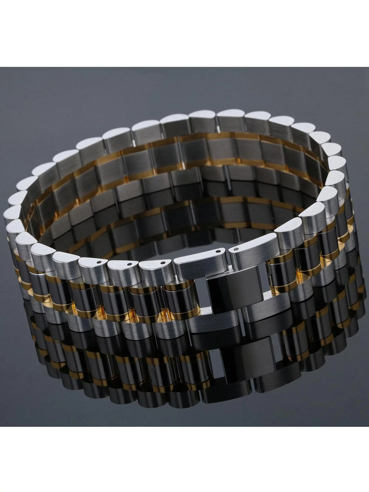 Mens Two-Tone Stainless Steel Watch Link Bracelet
