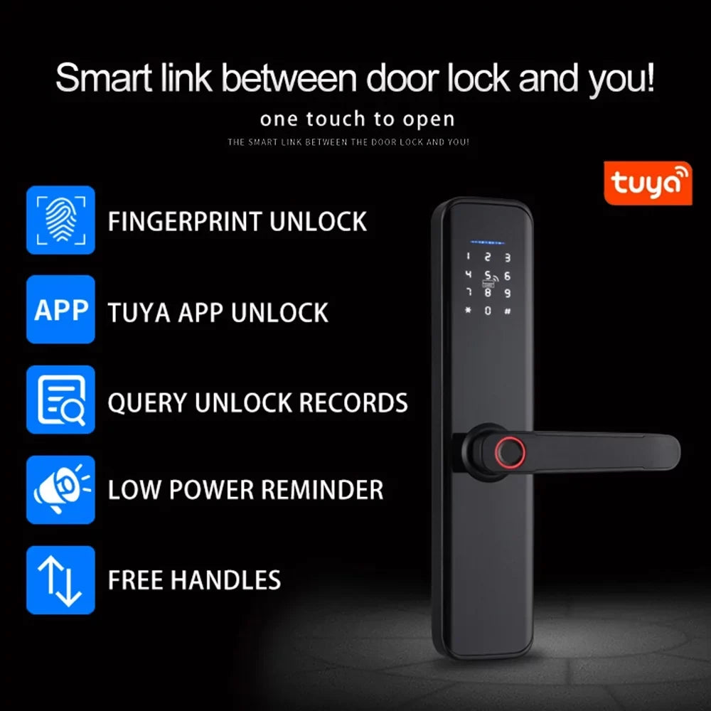 Carevas Smart Lock Fingerprint Lock Door Lock Keypad Door Lock with Handle Fingerprint Electronic Deadbolt Door Lock Smart Door Lock Compatible with APP