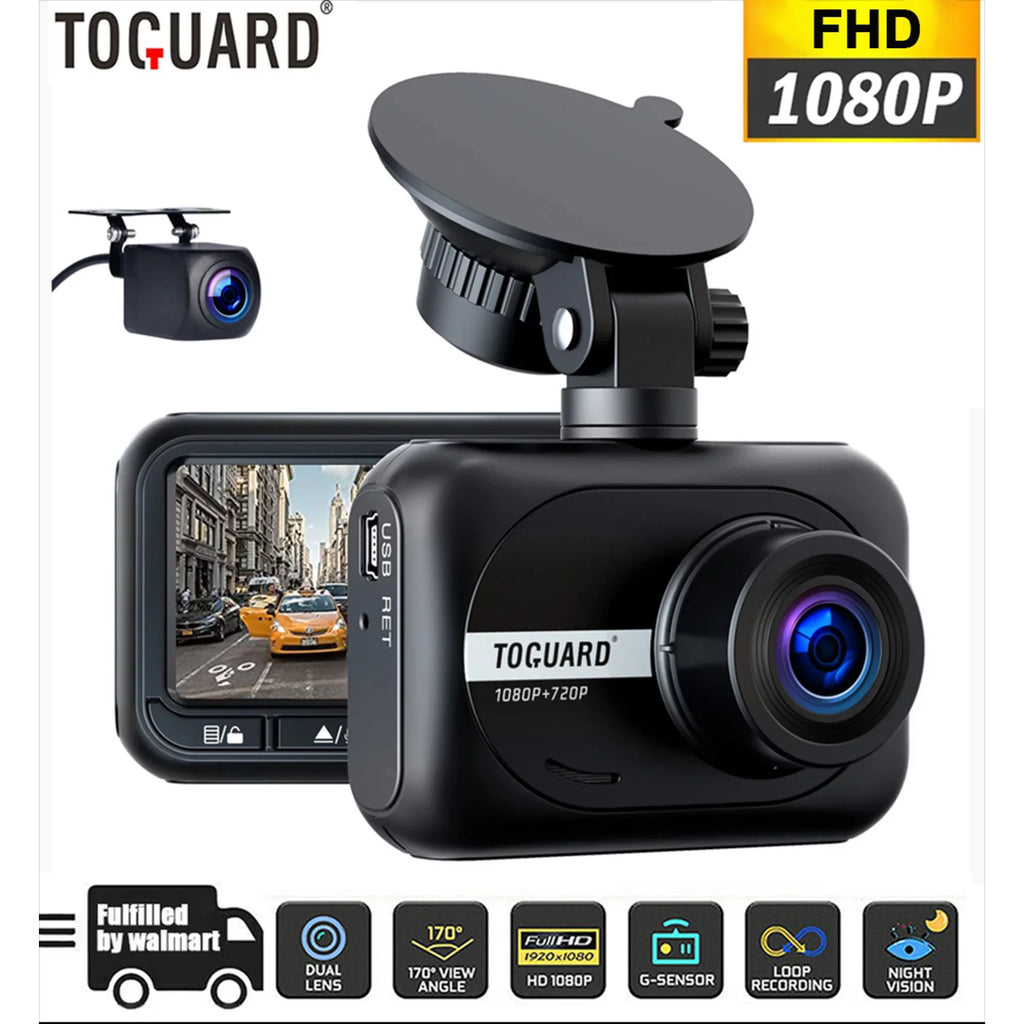 TOGUARD Dash Cam Front and Rear, 1080P Dash Camera, Dashcam with Night Vision, Car Camera with Inch LCD Display, Parking Mode, G-Sensor, Loop Recording, WDR
