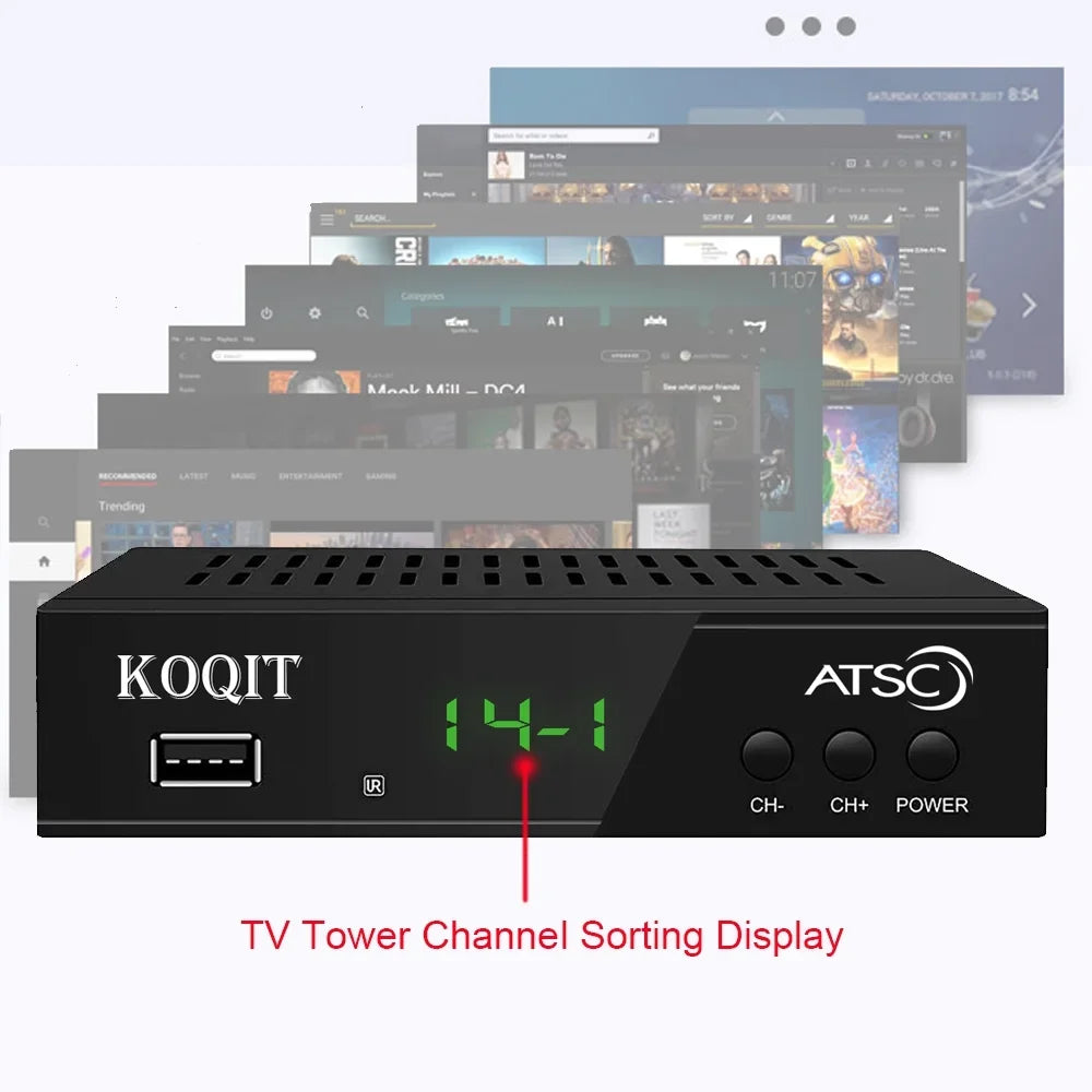 ATSC TV Tuner Digital Converter Box Recorders tv to USB, Multimedia Box, Digital Clock 12/24 Hours, OTA Analog to Digital, Coax to HDMI Set Top Box
