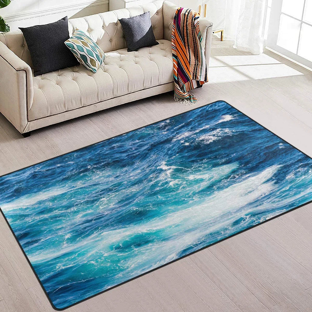 Wellsay Sea Ocean Wave Non Slip Area Rug for Living Dinning Room Bedroom Kitchen, 4' x 5'(48 x 63 Inch / 120 x 160 cm), Sea Ocean Wave Nursery Rug Floor Carpet Yoga Mat