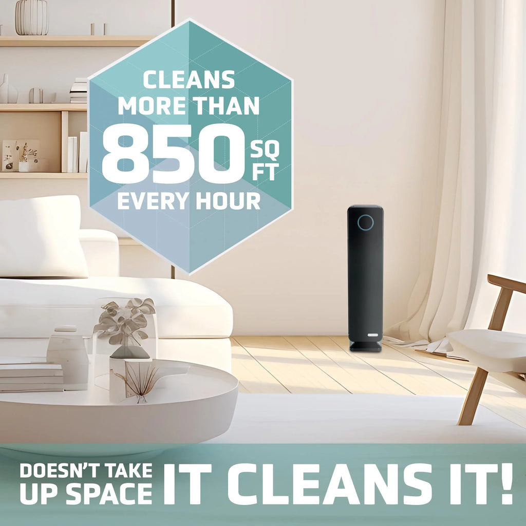 GermGuardian Air Purifier for Home, Large Rooms, H13 HEPA Filter, Removes Dust, Allergens, Smoke, Pollen, Odors, Mold, UV-C Light Helps Reduce Germs, 28 Inch Onyx AC5350B