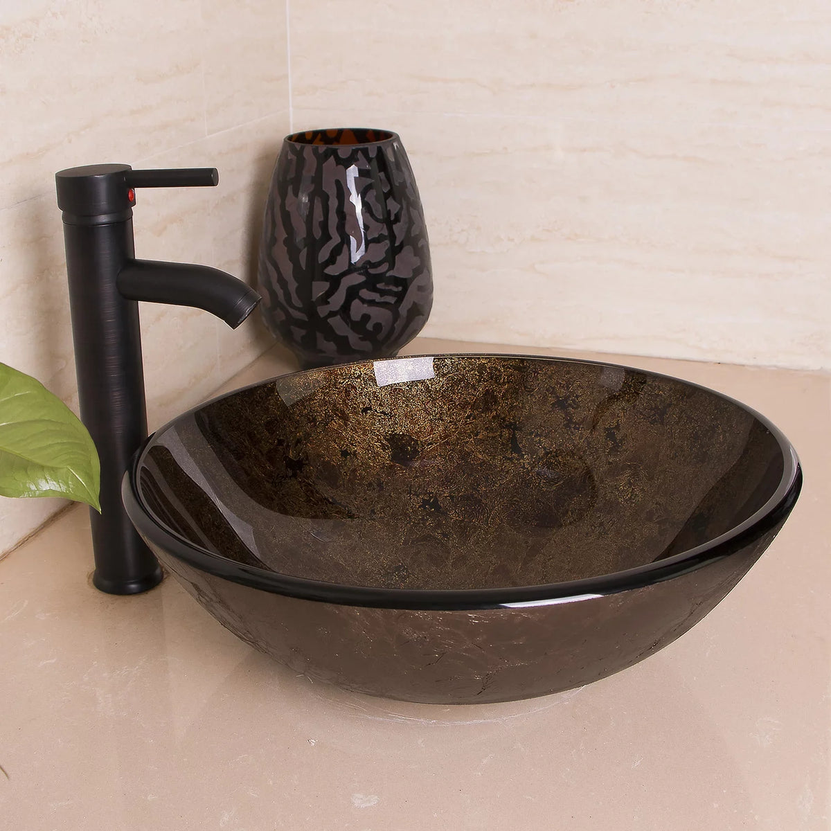 Wonline Artistic ORB Tempered Glass Vessel Sink Set, Wash Sink Come with Pop Up Drain Combo