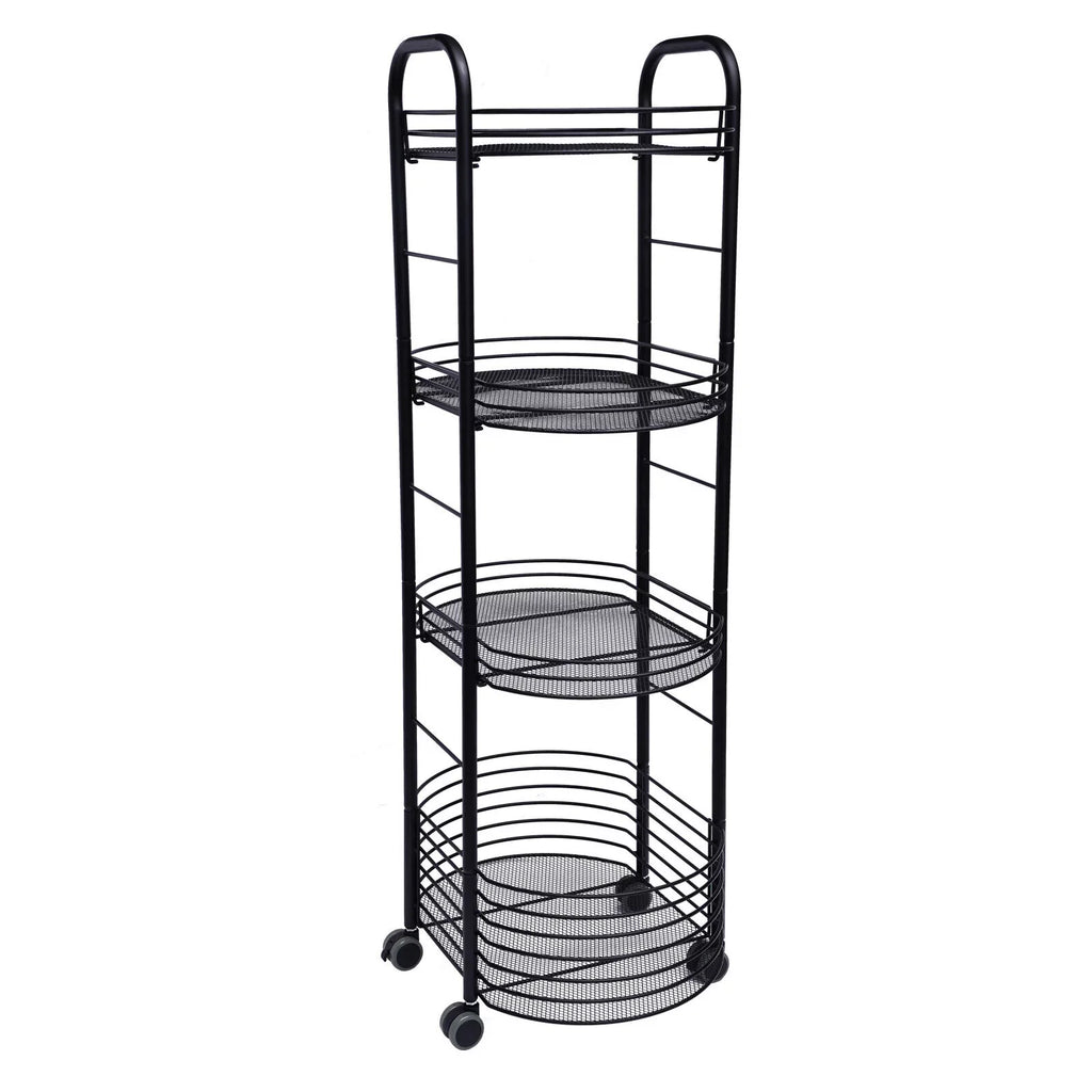 4 Tier Rolling Cart, Kitchen Storage Organizer Utility Cart, Metal Basket Storage Art Trolley Carts with Wheels, Dark