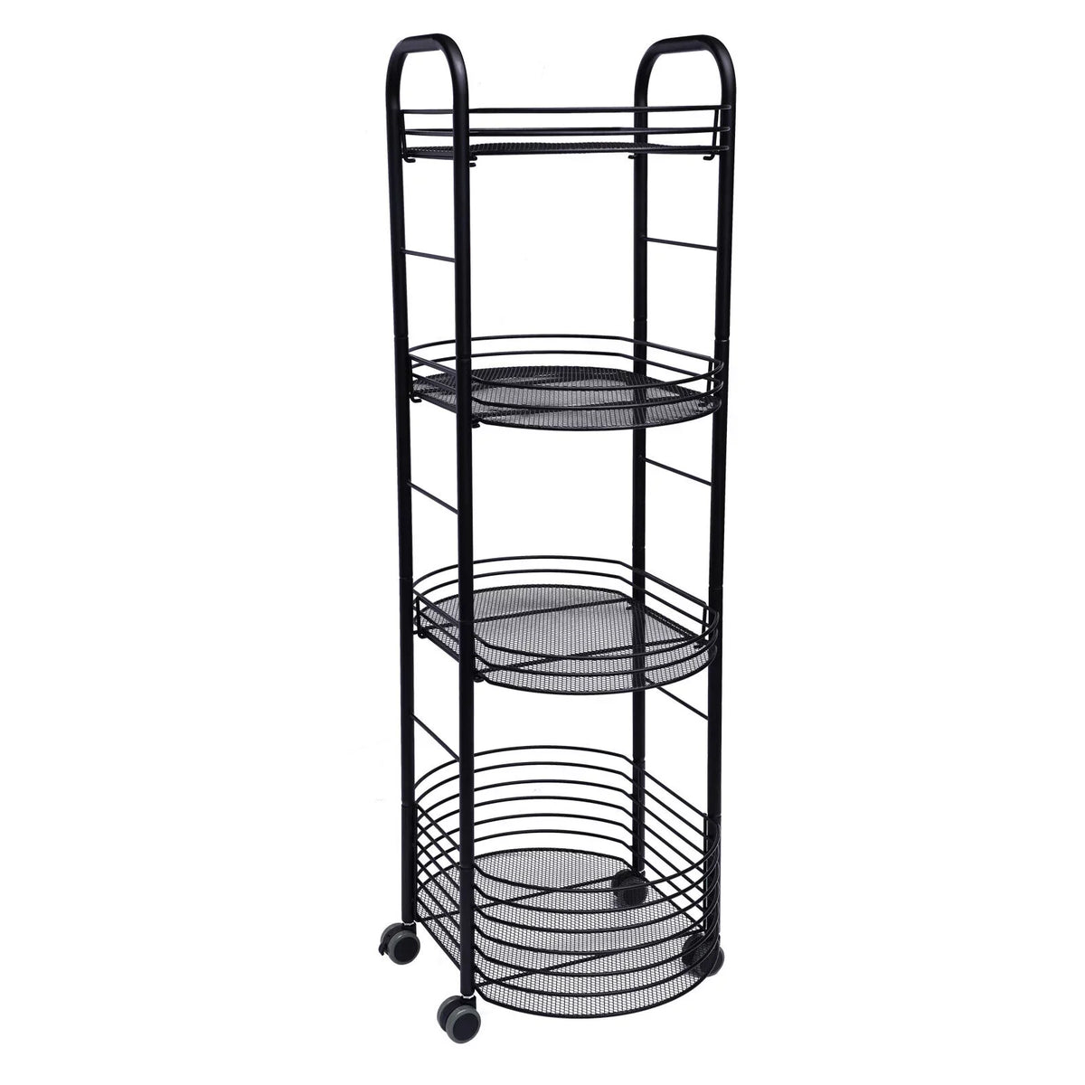 4 Tier Rolling Cart, Kitchen Storage Organizer Utility Cart, Metal Basket Storage Art Trolley Carts with Wheels, Dark