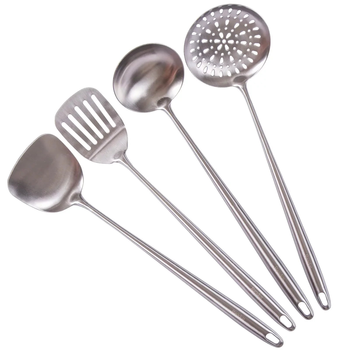 Stiwee 2024 Newest Sale Cooking Equipment Cooker Unit Wok Spatula And Ladle Skimmer Spoon Slotted Spatula 304 Stainless Steel Kitchen Utensils Set 4Pieces All Metal Extra Long Handle Cooking Tools