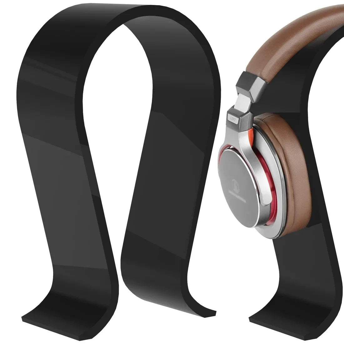 Geekria Acrylic Omega Headphone Stand for Over-Ear Headphones, Gaming Headset Stand, Desk Display Hanger Compatible with Sony, AKG, Sennheiser, JVC, Philips, Bang & Olufsen Headsets Charcoal