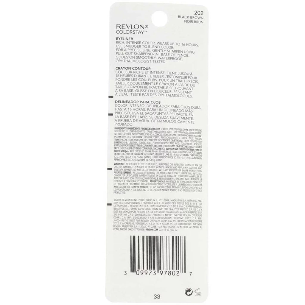 Revlon ColorStay Eyeliner Pencil, Onyx Brown [202], 0.01 oz (Pack of 6)