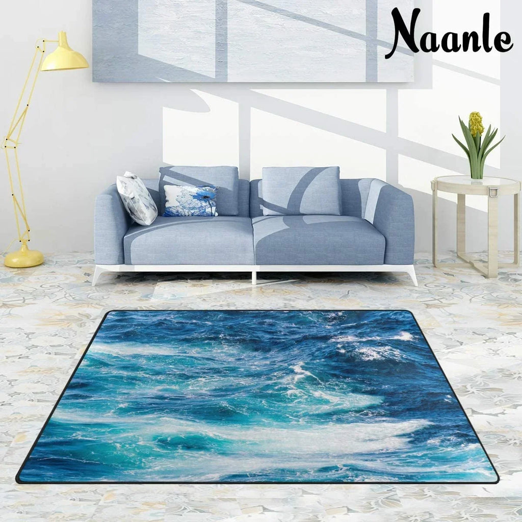 Wellsay Sea Ocean Wave Non Slip Area Rug for Living Dinning Room Bedroom Kitchen, 4' x 5'(48 x 63 Inch / 120 x 160 cm), Sea Ocean Wave Nursery Rug Floor Carpet Yoga Mat