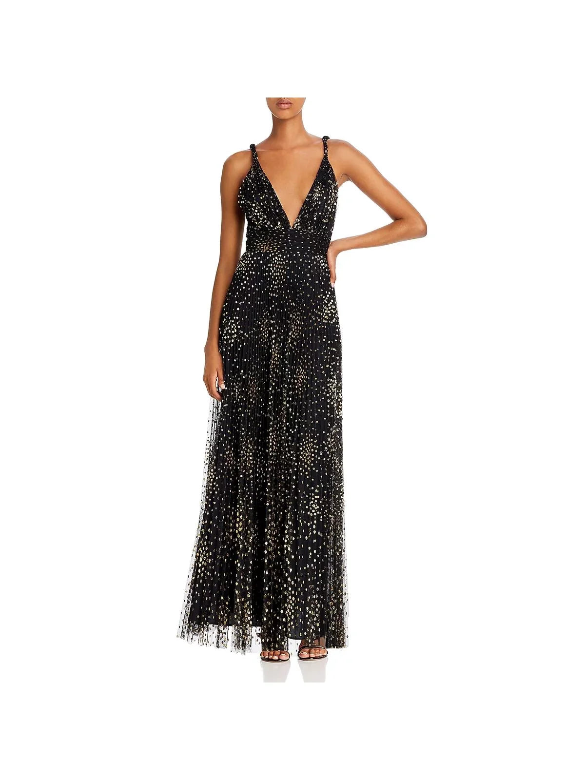 JILL Jill Stuart Womens Metallic Double V Midi Dress Midnight 2
