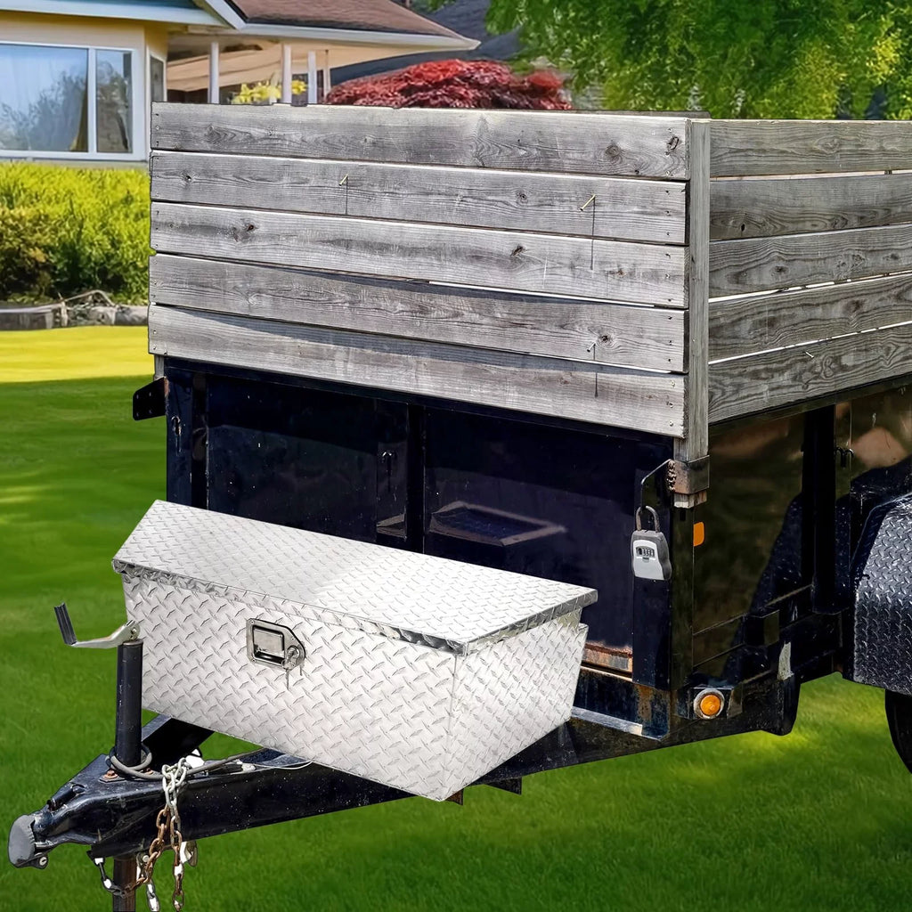 Confote Heavy Duty Aluminum Diamond Plate Trailer Tongue Box with Lock and Keys for Secure Tool Storage on Your Trailer, Silver,39 x 16.5 x 12 Centimeter