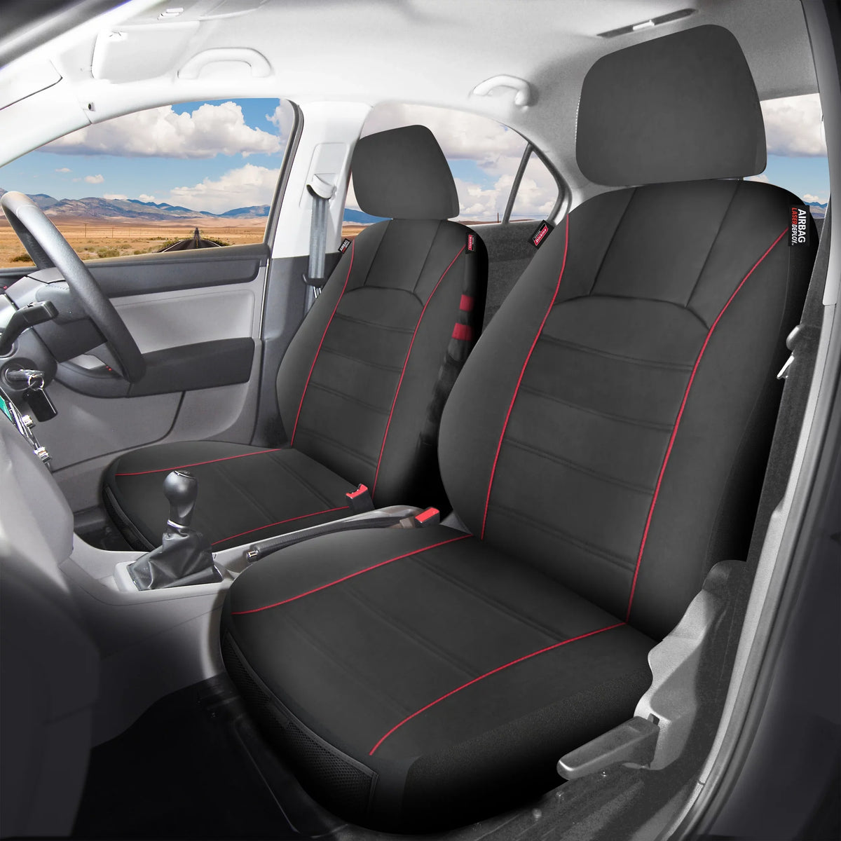 Genuine Dickies 2 Piece Universal Front Car Seat Covers with Storage - Midnight and Red, 43156WDI