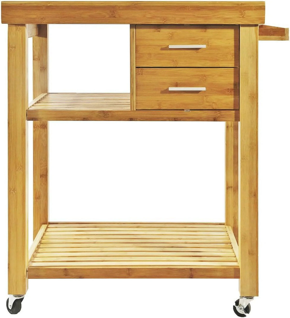 Rolling Kitchen Island Cart With Drawers Shelves, Towel Rack, Locking Casters, Butcher Block Food Prepping Cart Trolley On Wheels, Bamboo Wood