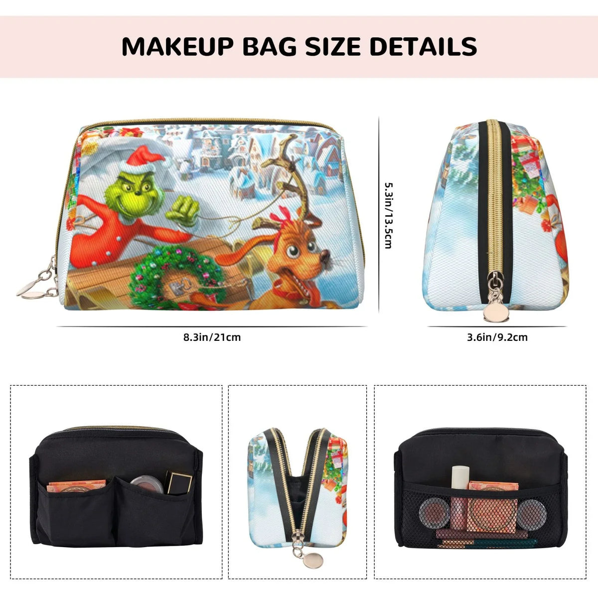 The Inch Christmas Adventures Cosmetic Bag Makeup Organizer Leather Portable Pouch Gift Travel Toiletry Bag Storage Purse