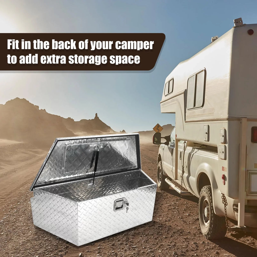 Confote Heavy Duty Aluminum Diamond Plate Trailer Tongue Box with Lock and Keys for Secure Tool Storage on Your Trailer, Silver,39 x 16.5 x 12 Centimeter