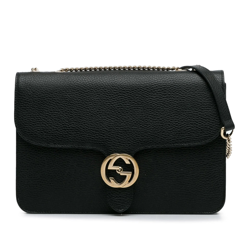 Pre-Owned Authenticated Gucci Medium Dollar Interlocking G Crossbody Bag Calf Leather Midnight Unisex (Good)