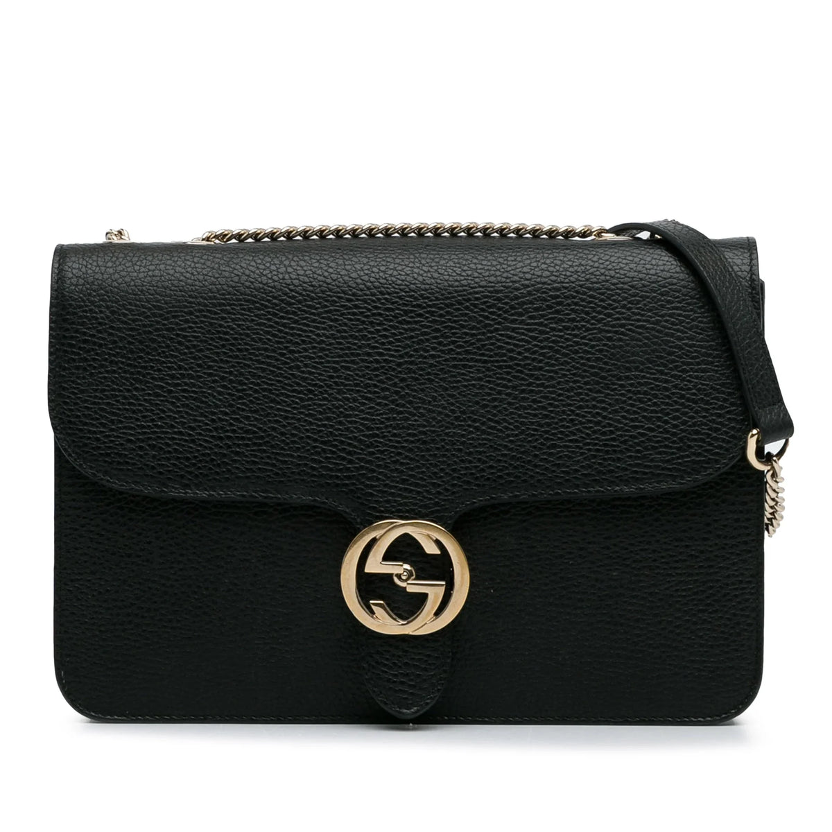 Pre-Owned Authenticated Gucci Medium Dollar Interlocking G Crossbody Bag Calf Leather Midnight Unisex (Good)