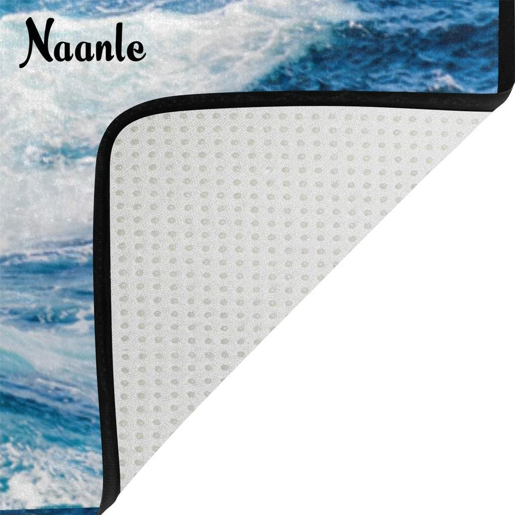 Wellsay Sea Ocean Wave Non Slip Area Rug for Living Dinning Room Bedroom Kitchen, 4' x 5'(48 x 63 Inch / 120 x 160 cm), Sea Ocean Wave Nursery Rug Floor Carpet Yoga Mat