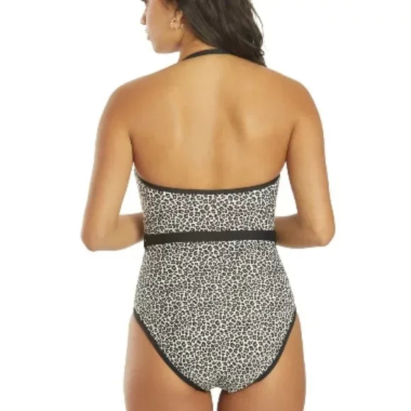 Michael Kors Women's Logo Belt Printed Bandeau One Piece Swimsuit Midnight Size 8