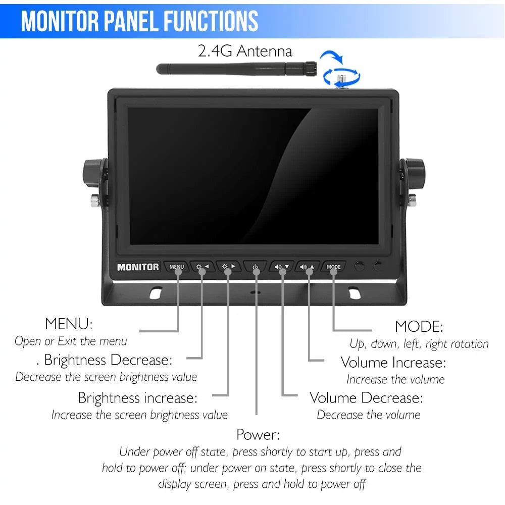 PYLE PLCMTR78WIR - 2.4Ghz Vehicle Camera & Video Monitor System with Wireless Video Transmission, Waterproof Rated Cam, Night Vision, 7?? Unit Display (for Bus, Truck, Trailer, Van)
