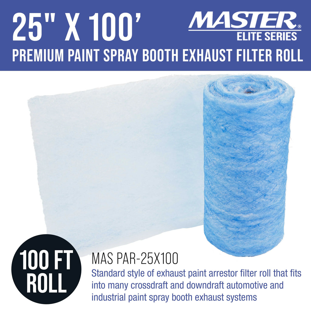 Master Elite Premium Paint Spray Booth Exhaust Filter Roll, 25" x 100' - 18 Gram Heavy-Duty Fiberglass Paint Arrestor - Captures Traps Overspray Paint Particles in Auto Autobody Refinish Booths