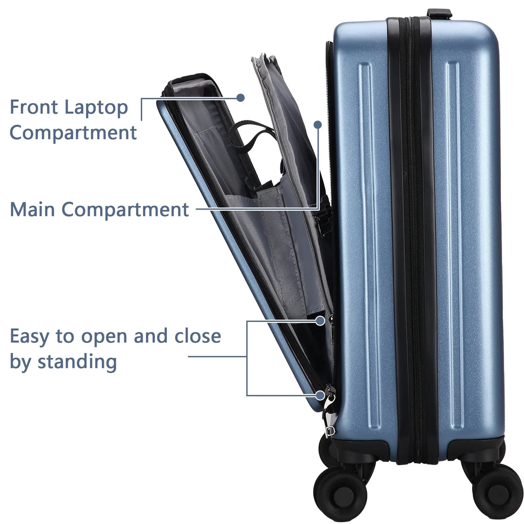 2 Piece 20/24 Luggage Set, Only 20 with Front Laptop Pocket & Expandle, Lightweight ABS+PC Hardshell Suitcase with TSA Lock & Spinner Wheels, 20 Unit 37~41L + 24 Inch 65L, Ice Blue