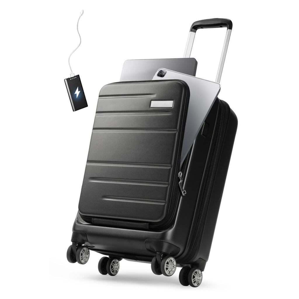 LUGGEX Carry on Luggage, Expandable Hardshell Suitcase with Front Pocket and USB Port