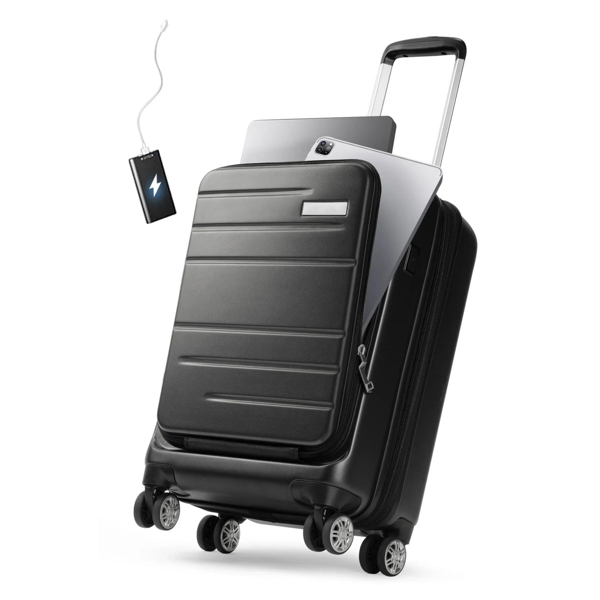 LUGGEX Carry on Luggage, Expandable Hardshell Suitcase with Front Pocket and USB Port