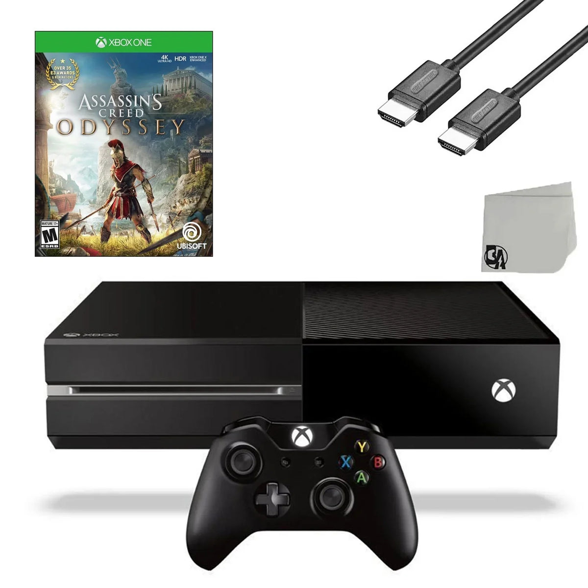 Microsoft Xbox One Original 500GB Gaming Console Onyx HDMI Cable With Assassin's Creed Odyssey Game BOLT AXTION Bundle Like New