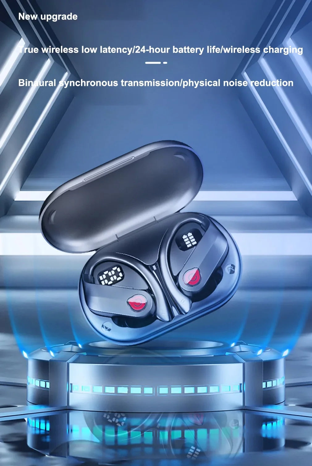 Bluetooth Headphones Wireless Earbuds 20hrs Playtime Charging Case Digital Display Sports Ear buds with Earhook Premium Deep Bass IPX7 Waterproof Over-Ear Earphones for TV Phone Laptop Midnight