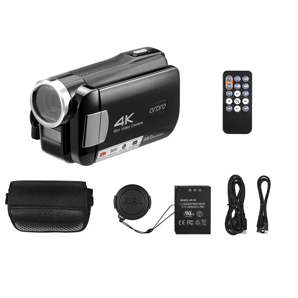 AC2 4K Digital Video Camcorder DV Recorder 48MP 30X Digital Zoom IR Night Vision 3.0 Inch IPS Touchscreen with Battery Remote Control Carry Bag