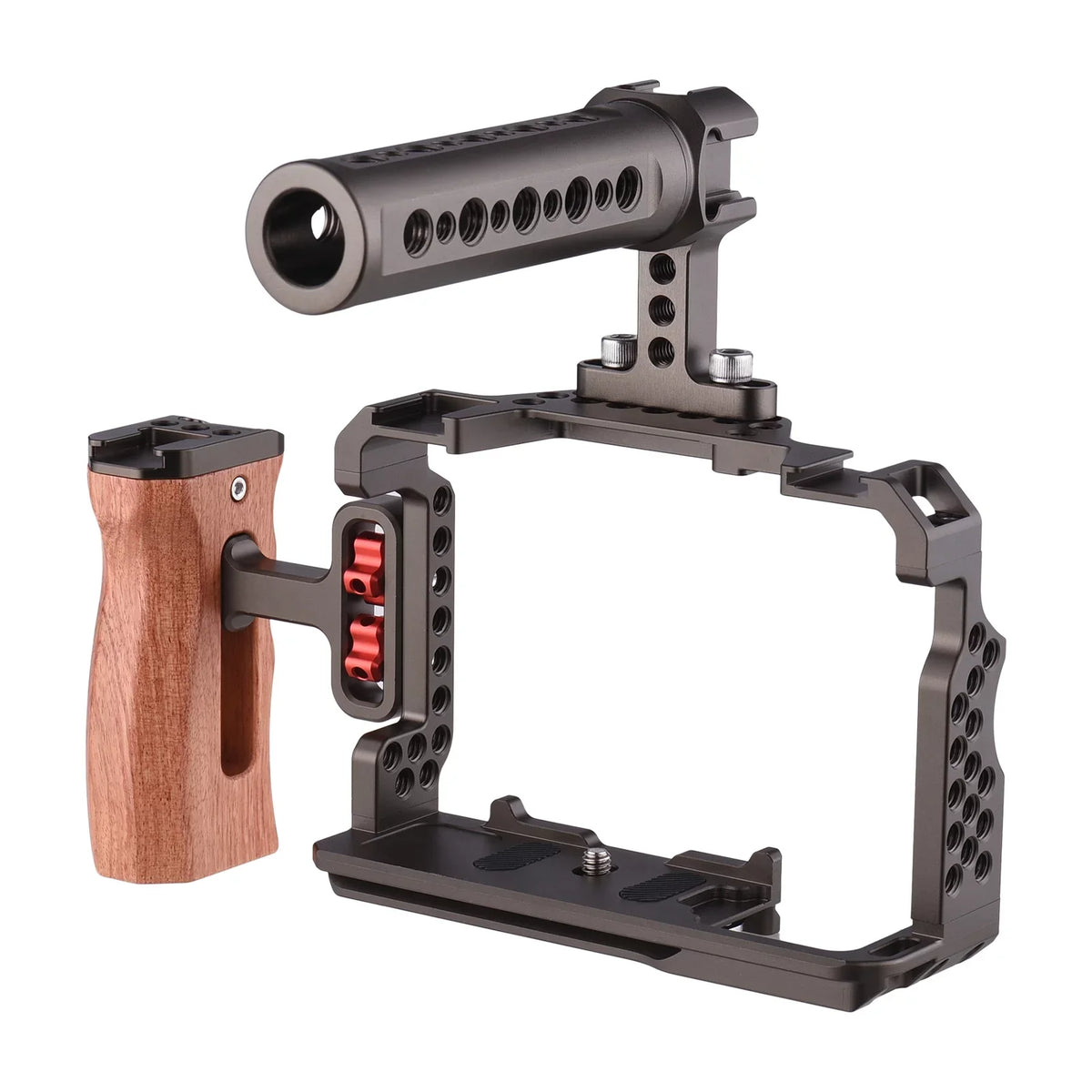 Walmeck Andoer Aluminum Alloy Cage Kit with Video Rig Handle Wooden Grip Replacement for Sony A7R III/ A7 II/ A7III