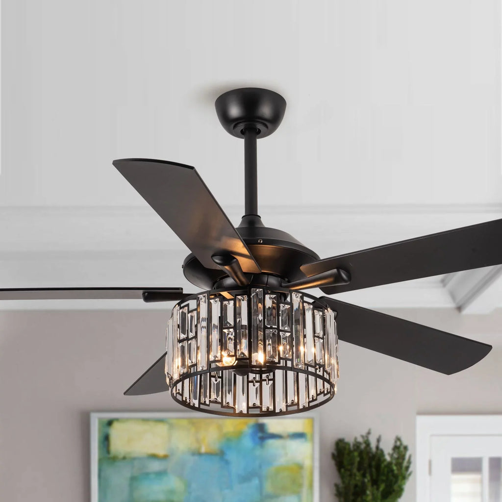 Parrot Uncle 52" Matte Midnight Wood 5-Blade Crystal Ceiling Fan with Remote