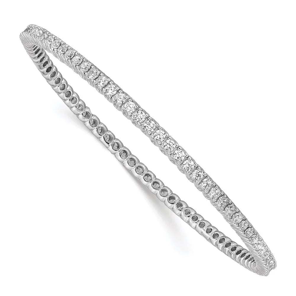 Primal Silver Sterling Silver Rhodium-plated Single Row 2.3mm Cubic Zirconia Slip-on Bangle