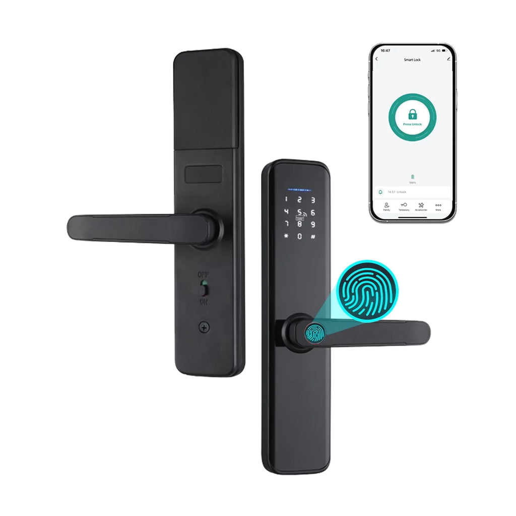 Carevas Smart Lock Fingerprint Lock Door Lock Keypad Door Lock with Handle Fingerprint Electronic Deadbolt Door Lock Smart Door Lock Compatible with APP
