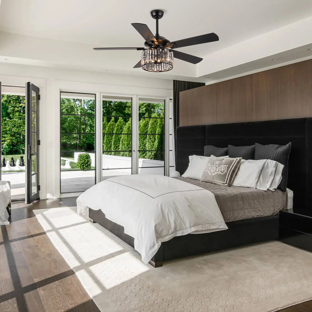 Parrot Uncle 52" Matte Midnight Wood 5-Blade Crystal Ceiling Fan with Remote