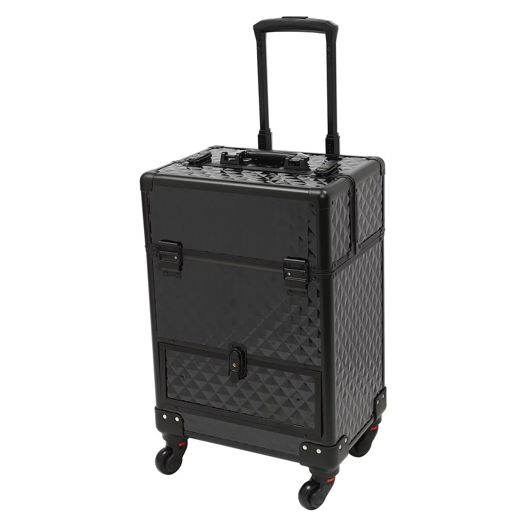 Aiqidi Rolling Makeup Train Case Wheeled Manicure Storage Case Trunk Nail Organizer Luggage Cart Salon Cosmetic Trolley Box Charcoal